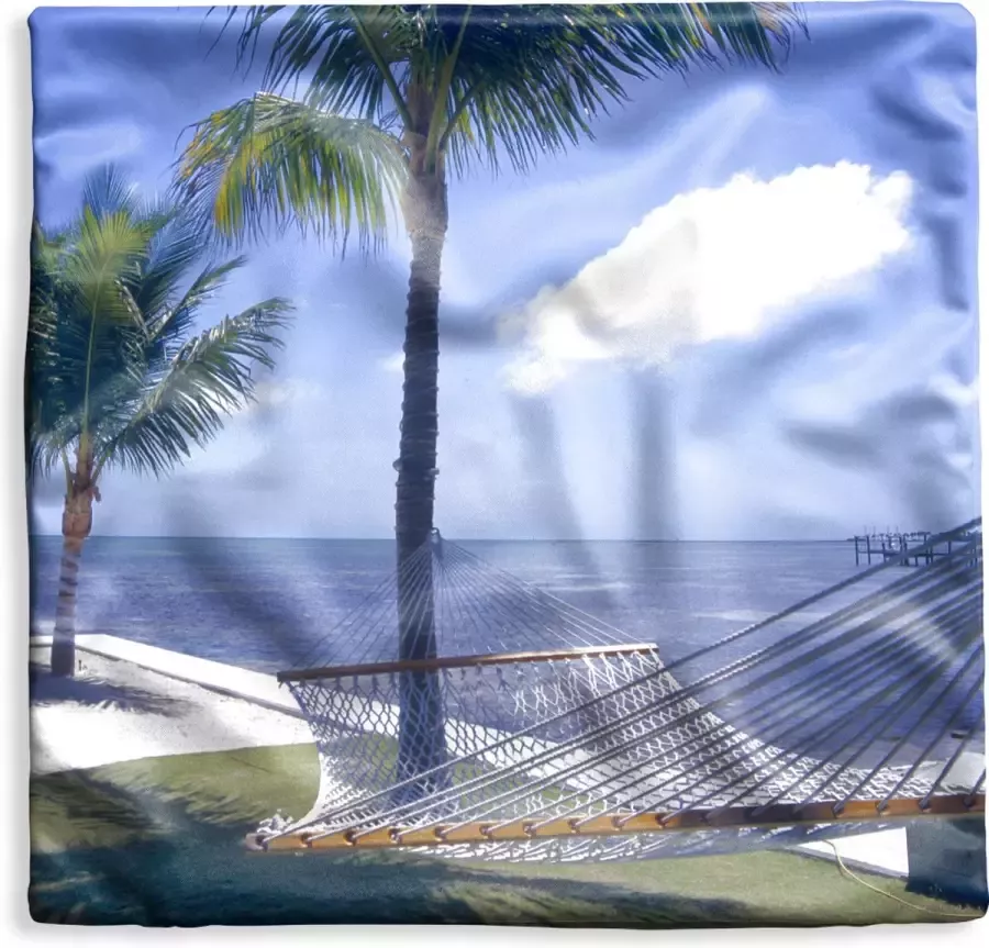 PillowMonkey Kussenhoes 50x50 cm Zee Hangmat Palmboom Katoen Polyester Voor Binnen