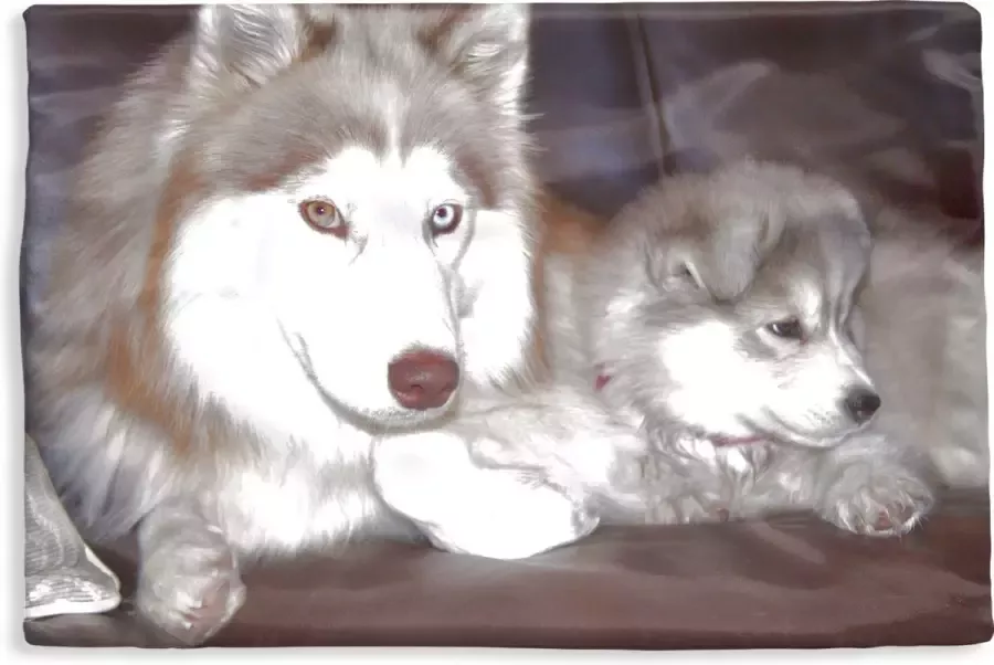 PillowMonkey Kussenhoes 60x40 cm Grote hond met een pup op de bank Katoen Polyester Voor Binnen
