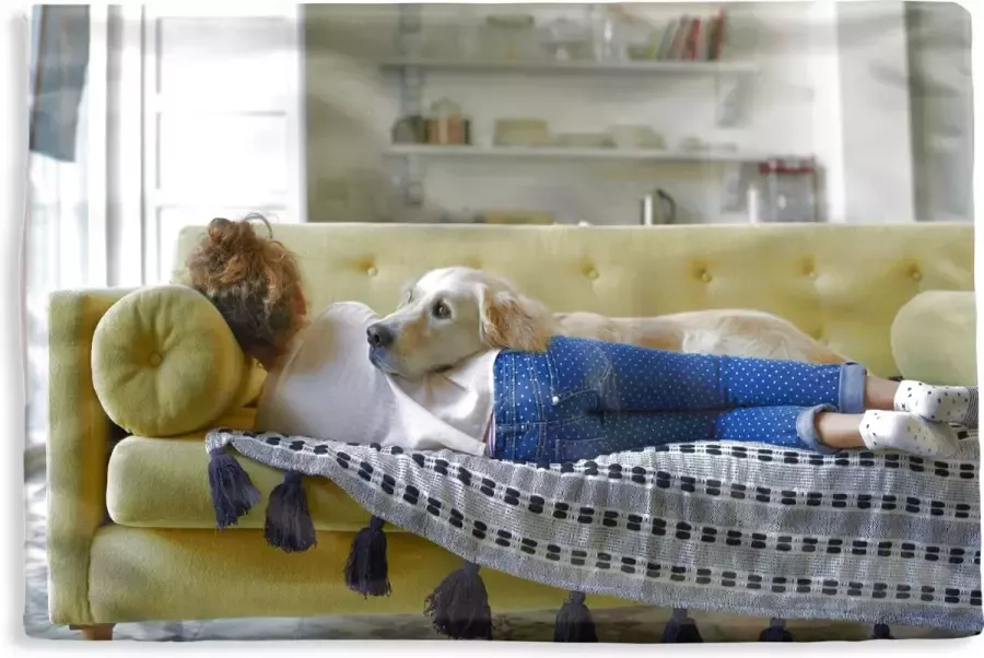 PillowMonkey Kussenhoes 60x40 cm Hond Meisje Bank Katoen Polyester Voor Binnen