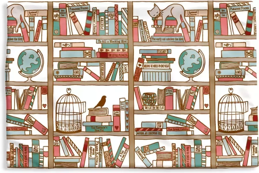 PillowMonkey Kussenhoes 60x40 cm Kat Boek Kast Jongens Meisjes Kinderen Kind Katoen Polyester Voor Binnen