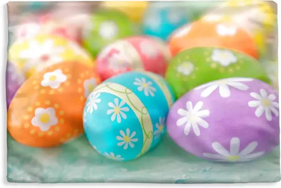 PillowMonkey Kussenhoes 60x40 cm Kleurrijke paaseieren uitgestald op een tafel voor Pasen Katoen Polyester Voor Binnen