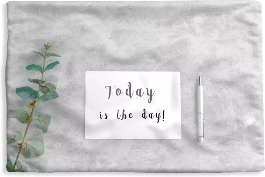 PillowMonkey Kussenhoes 60x40 cm Motiverende quote Today is the day! op een bureau Katoen Polyester Voor Binnen