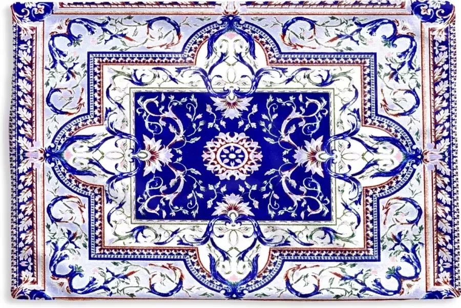 PillowMonkey Kussenhoes 60x40 cm Perzisch Tapijt Vloerkleed Patronen Blauw Katoen Polyester Voor Binnen