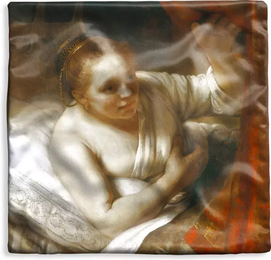 PillowMonkey Kussenhoes 60x60 cm Een vrouw in bed Schilderij van Rembrandt van Rijn Katoen Polyester Voor Binnen