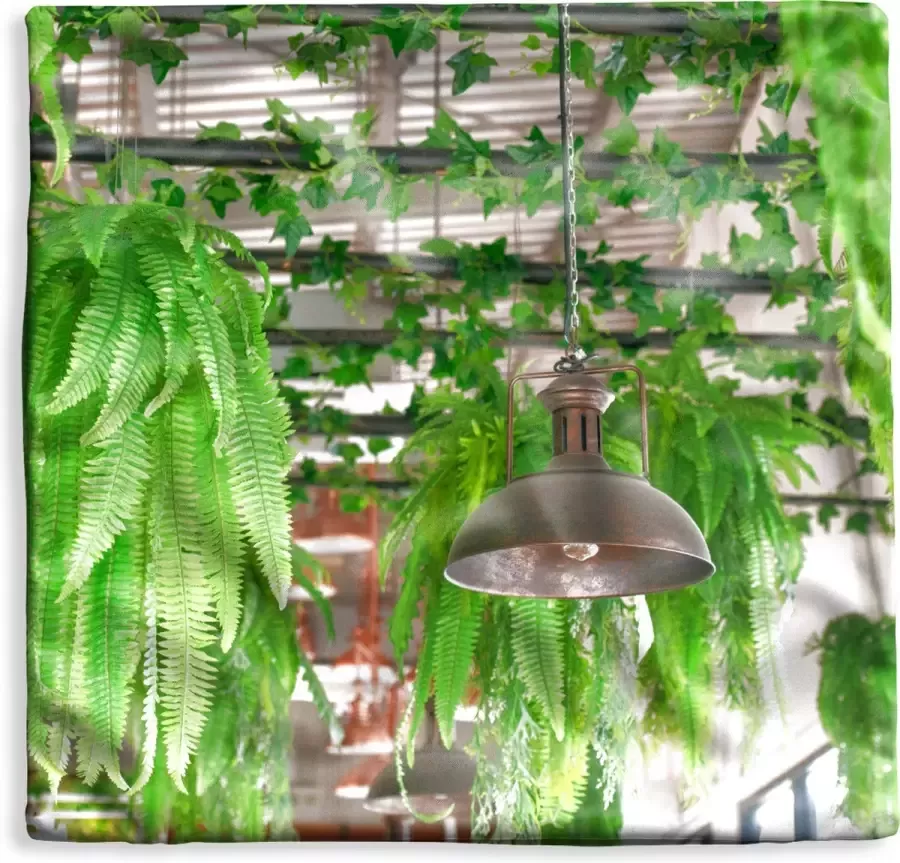 PillowMonkey Kussenhoes 60x60 cm Lampen en planten Katoen Polyester Voor Binnen