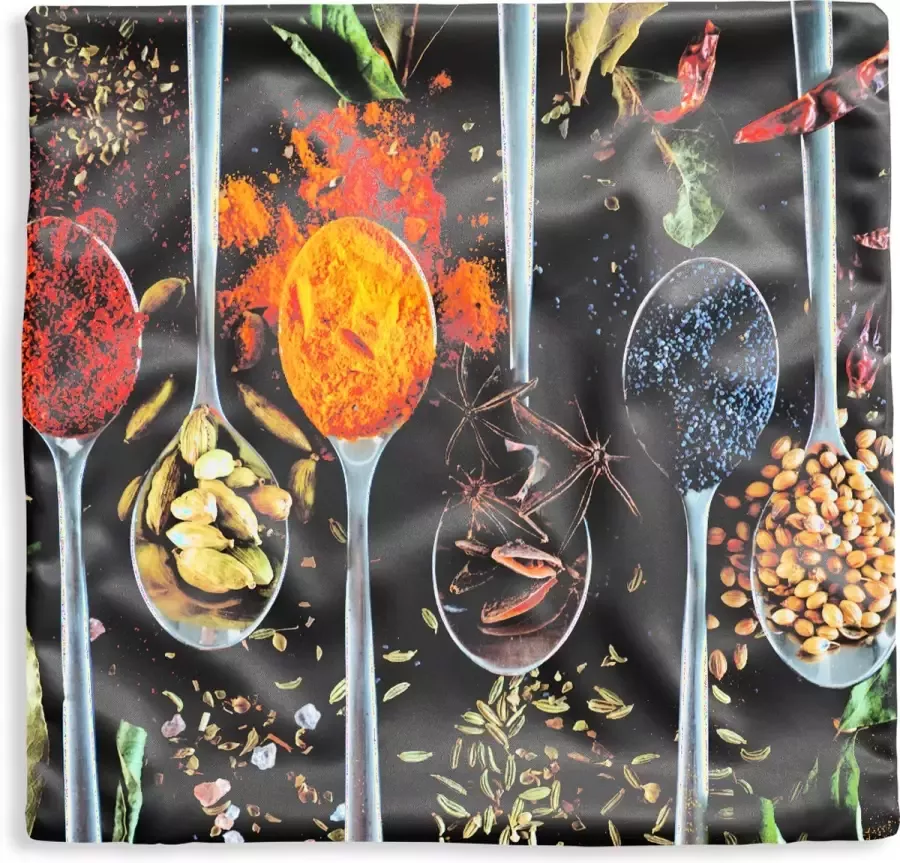 PillowMonkey Kussenhoes 60x60 cm Lepel Specerijen Kruiden Eten Tafel Katoen Polyester Voor Binnen