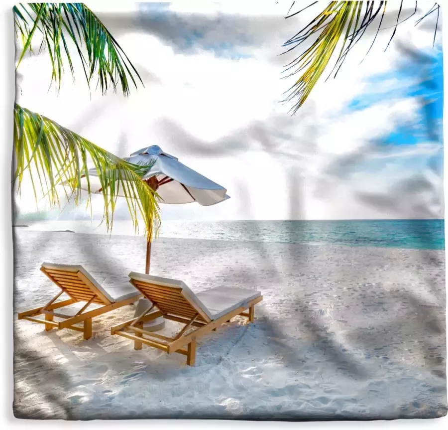 PillowMonkey Kussenhoes 60x60 cm Strandstoel Parasol Zonsondergang Katoen Polyester Voor Binnen