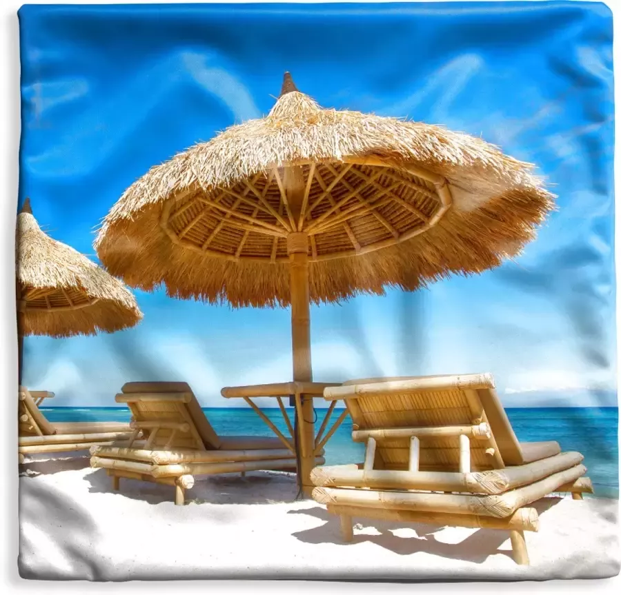 PillowMonkey Kussenhoes 60x60 cm Strandstoel Strand Parasol Zee Zomer Katoen Polyester Voor Binnen