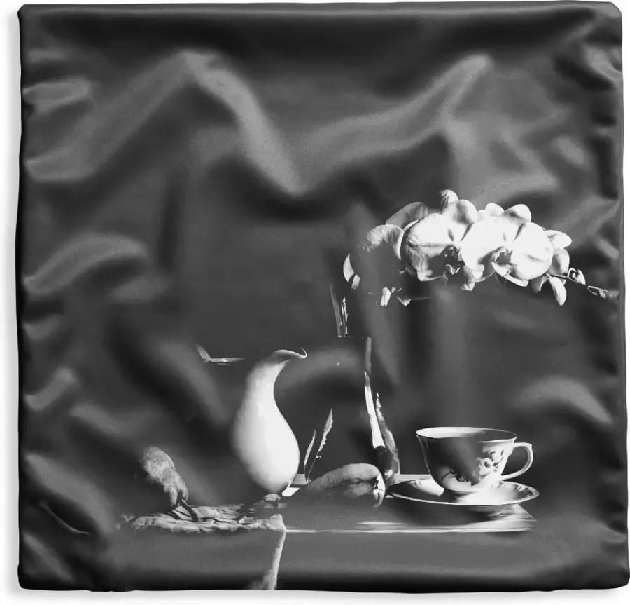 PillowMonkey Kussenhoes 60x60 cm Tafel Stilleven Zwart Wit Katoen Polyester Voor Binnen