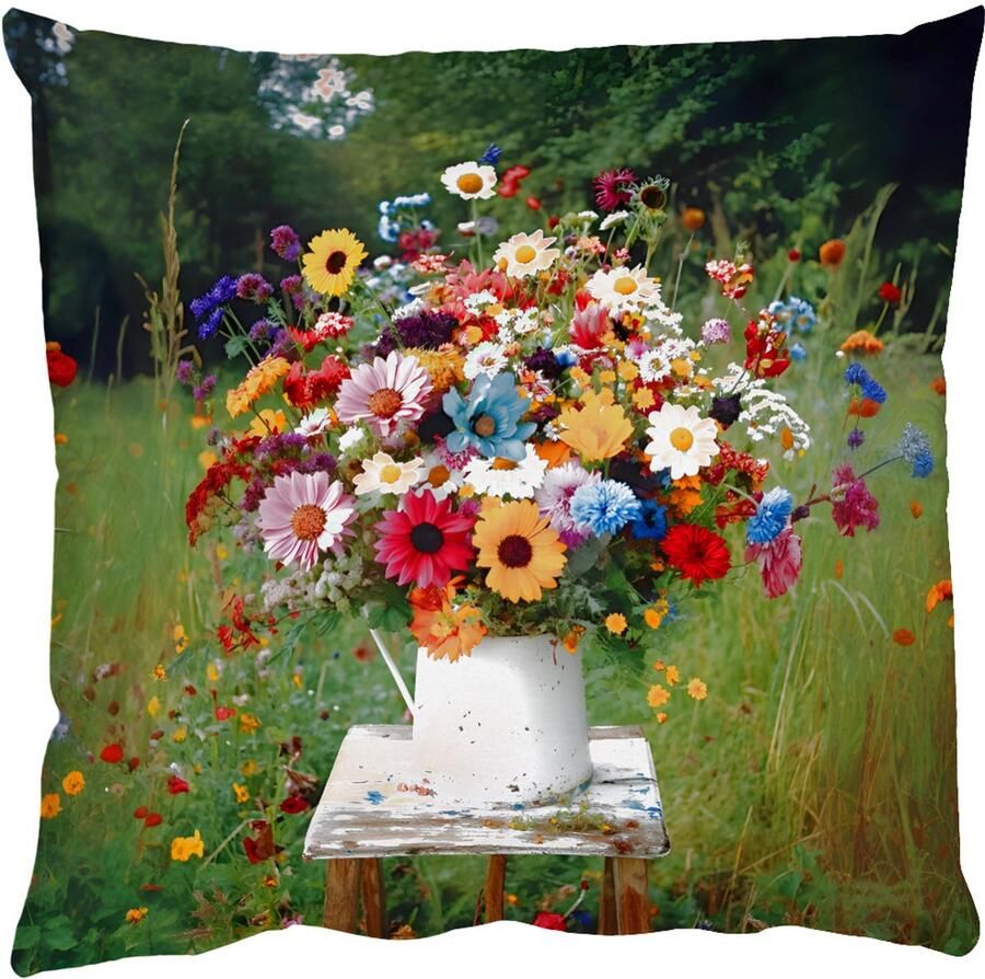 PillowMonkey Sierkussens Kussentjes Woonkamer 50x50 cm Bloemen Krukje Gieter Veld