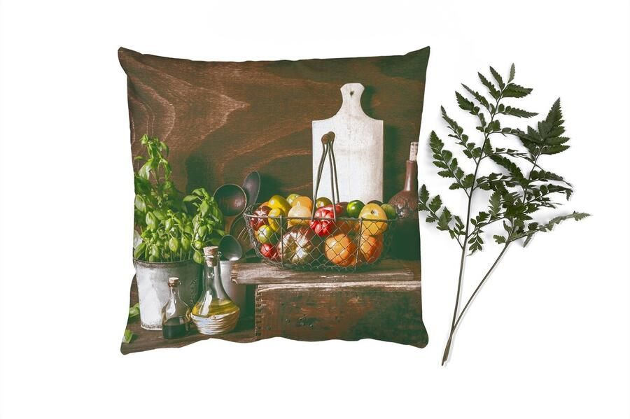 PillowMonkey Sierkussens Kussentjes Woonkamer 50x50 cm Groente Kruiden Rustiek Stilleven Basilicum