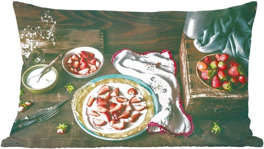 PillowMonkey Sierkussens Kussentjes Woonkamer 50x30 cm Aardbei Rustiek Fruit Rustiek Bloemen