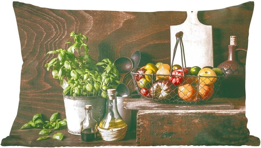PillowMonkey Sierkussens Kussentjes Woonkamer 50x30 cm Groente Kruiden Rustiek Stilleven Basilicum