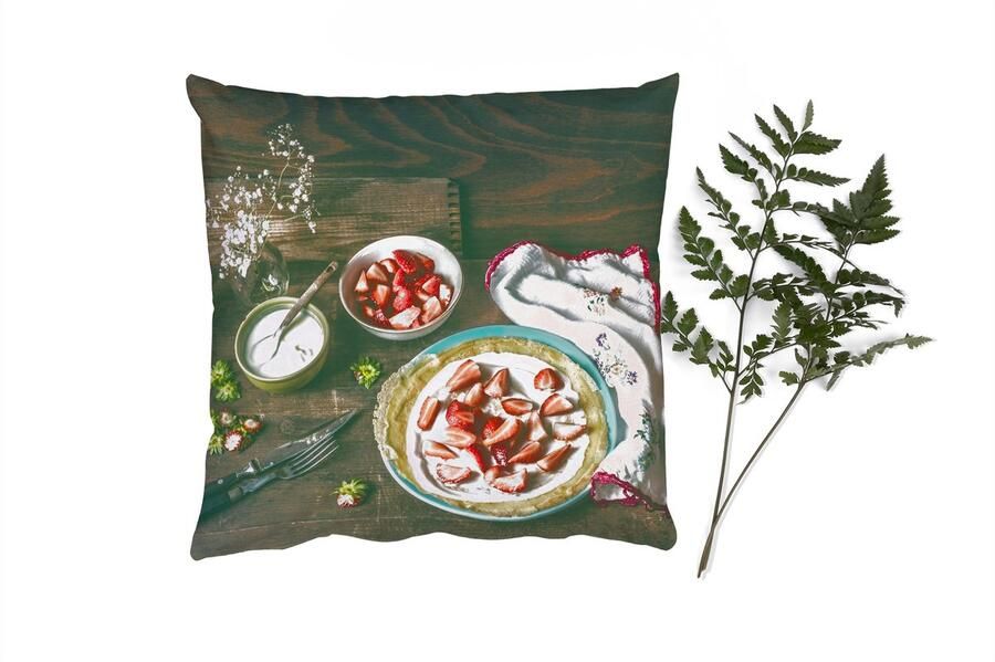 PillowMonkey Sierkussens Kussentjes Woonkamer 45x45 cm Aardbei Rustiek Fruit Rustiek Bloemen