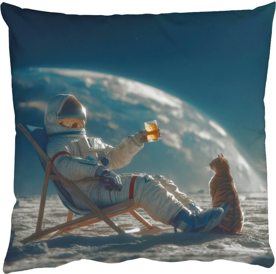 PillowMonkey Sierkussens Kussentjes Woonkamer 50x50 cm Astronaut Kat Glas Stoel