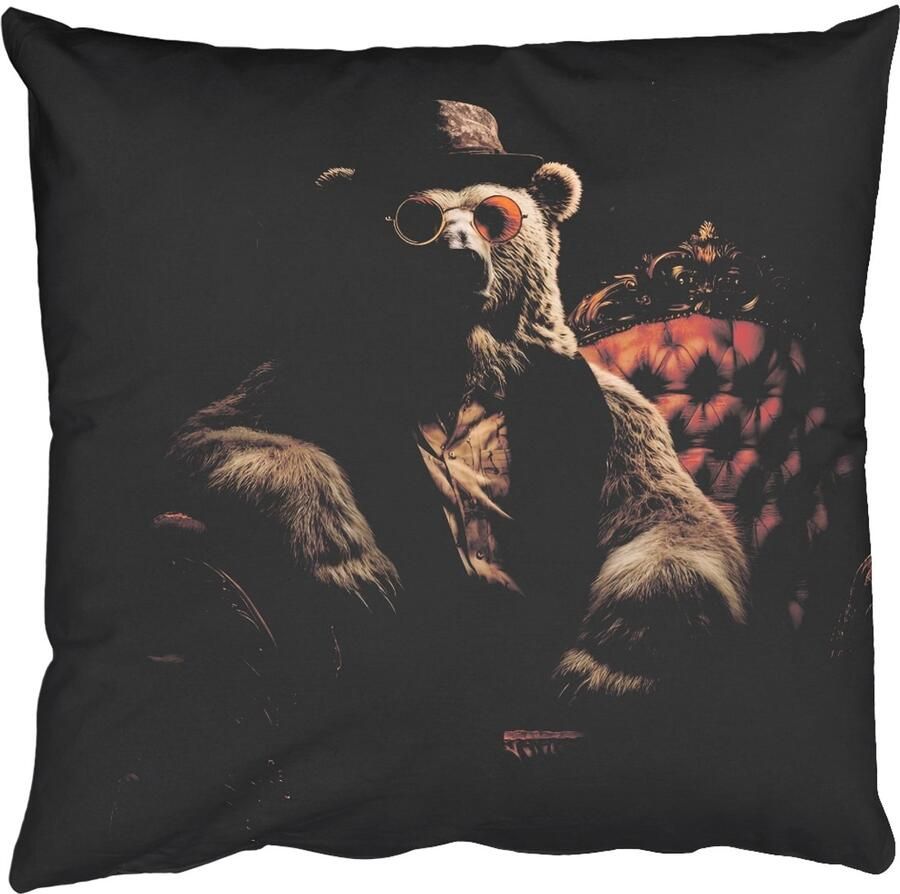 PillowMonkey Sierkussens Kussentjes Woonkamer 50x50 cm Ijsbeer Hoed Bril Stoel