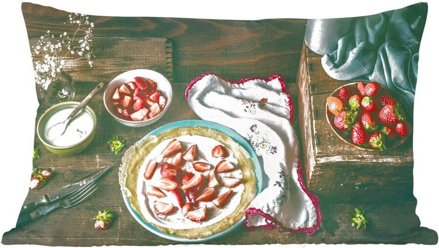 PillowMonkey Sierkussens Kussentjes Woonkamer 60x40 cm Aardbei Rustiek Fruit Rustiek Bloemen