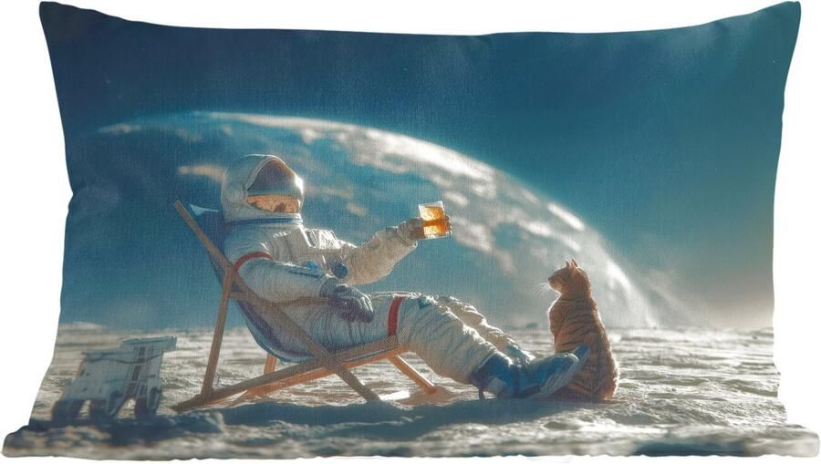 PillowMonkey Sierkussens Kussentjes Woonkamer 50x30 cm Astronaut Kat Glas Stoel
