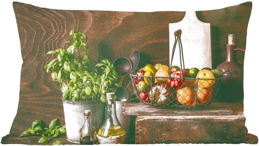 PillowMonkey Sierkussens Kussentjes Woonkamer 60x40 cm Groente Kruiden Rustiek Stilleven Basilicum