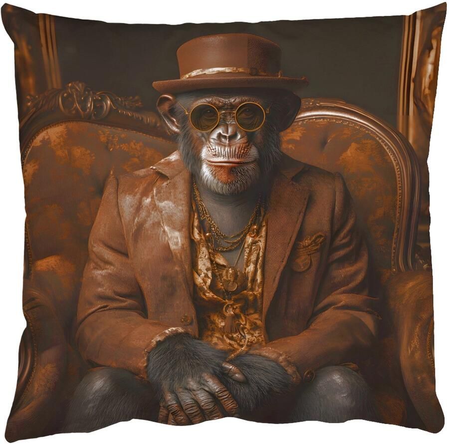 PillowMonkey Sierkussens Kussentjes Woonkamer 50x50 cm Chimpansee Stoel Pak Bruin