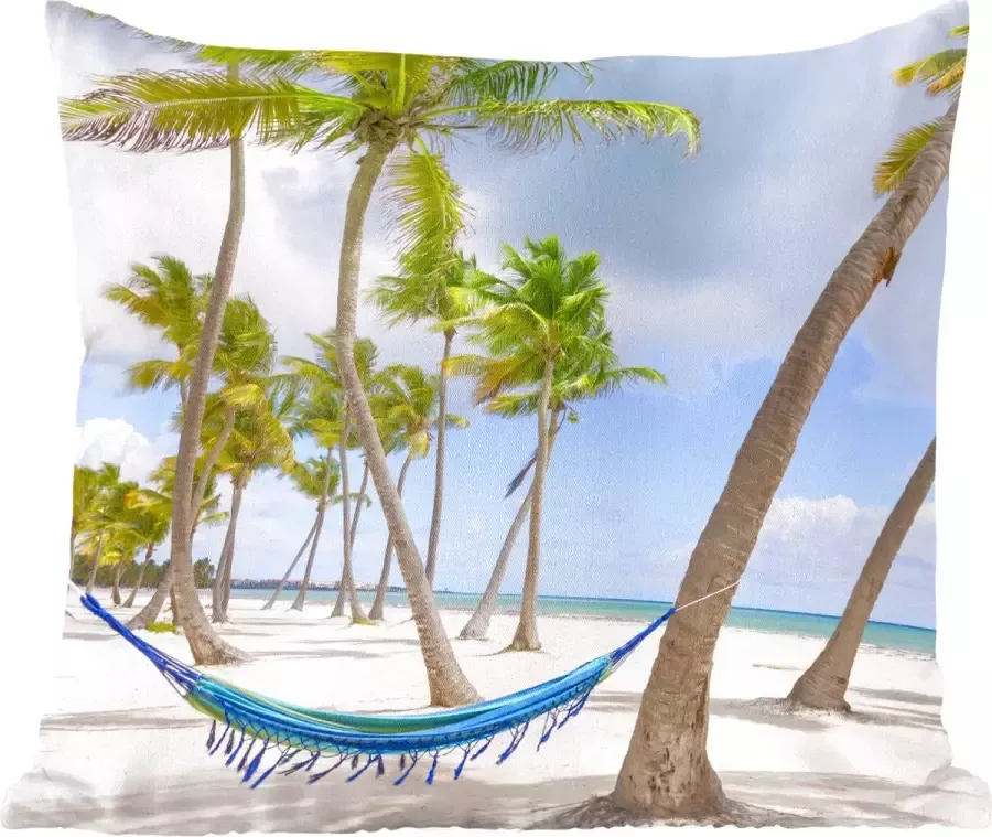 PillowMonkey Sierkussen Hangmat Strand Palmbomen Blauw 50 Cm X 50 Cm