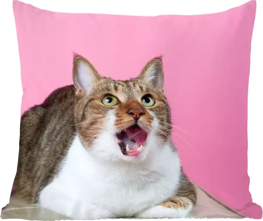 PillowMonkey Sierkussen Kat Poef Bruin 60 Cm X 60 Cm