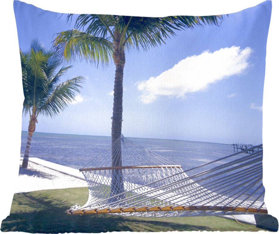 PillowMonkey Sierkussen Zee Hangmat Palmboom Blauw 40 Cm X 40 Cm