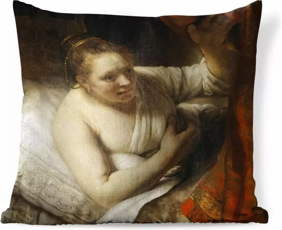 PillowMonkey Sierkussens Kussen Een vrouw in bed Schilderij van Rembrandt van Rijn 60x60 cm Kussen van katoen