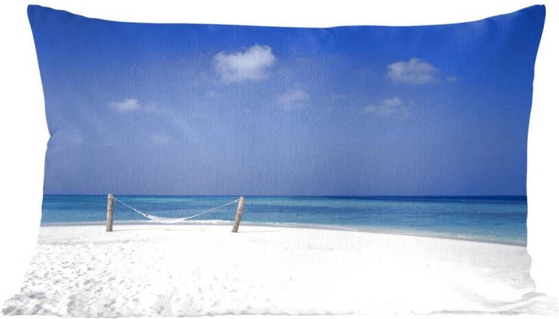 PillowMonkey Sierkussens Kussen Een wit strand met een hangmat bij de Maldiven 50x30 cm Kussen van katoen