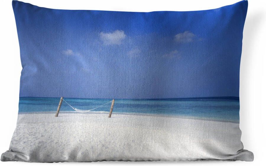 PillowMonkey Sierkussens Kussen Een wit strand met een hangmat bij de Maldiven 60x40 cm Kussen van katoen