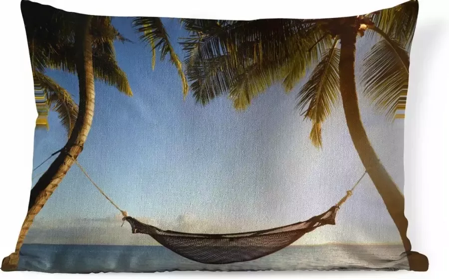 PillowMonkey Sierkussens Kussen Palmbomen op een tropisch strand met een hangmat 60x40 cm Kussen van katoen
