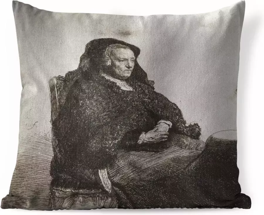 PillowMonkey Sierkussens Kussen Rembrandts moeder aan tafel schilderij van Rembrandt van Rijn 40x40 cm Kussen van katoen