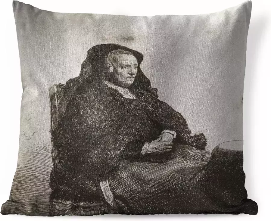 PillowMonkey Sierkussens Kussen Rembrandts moeder aan tafel schilderij van Rembrandt van Rijn 45x45 cm Kussen van katoen