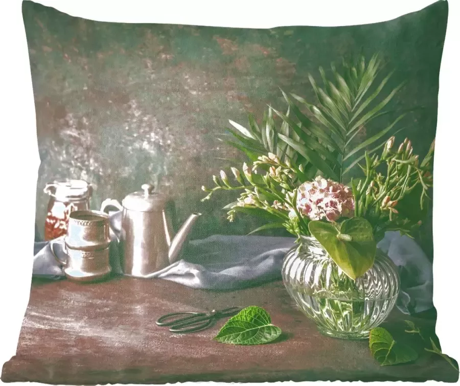 PillowMonkey Sierkussens Kussen Stilleven rustieke tafel 50x50 cm Kussen van katoen