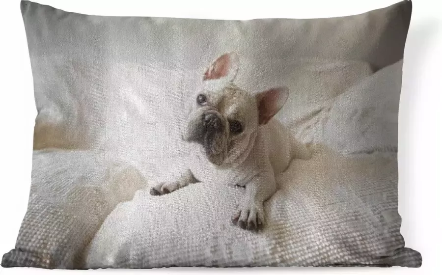 PillowMonkey Sierkussens Kussen Witte Franse buldog liggend op de bank 60x40 cm Kussen van katoen