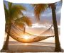 PillowMonkey Sierkussens Kussentjes Woonkamer 50x50 cm Zonsondergang Hangmat Palmboom - Thumbnail 1