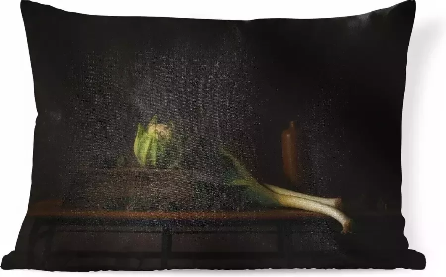 PillowMonkey Sierkussens Kussentjes Woonkamer 60x40 cm Stilleven Tafel Schilderij Groenten Prei Bloemkool Kunst