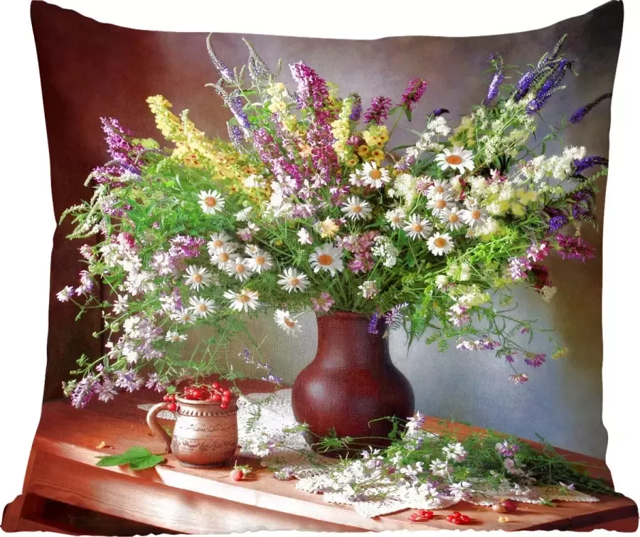 PillowMonkey Sierkussens Kussentjes Woonkamer 60x60 cm Bloemen Tafel Stilleven Boeket Vaas