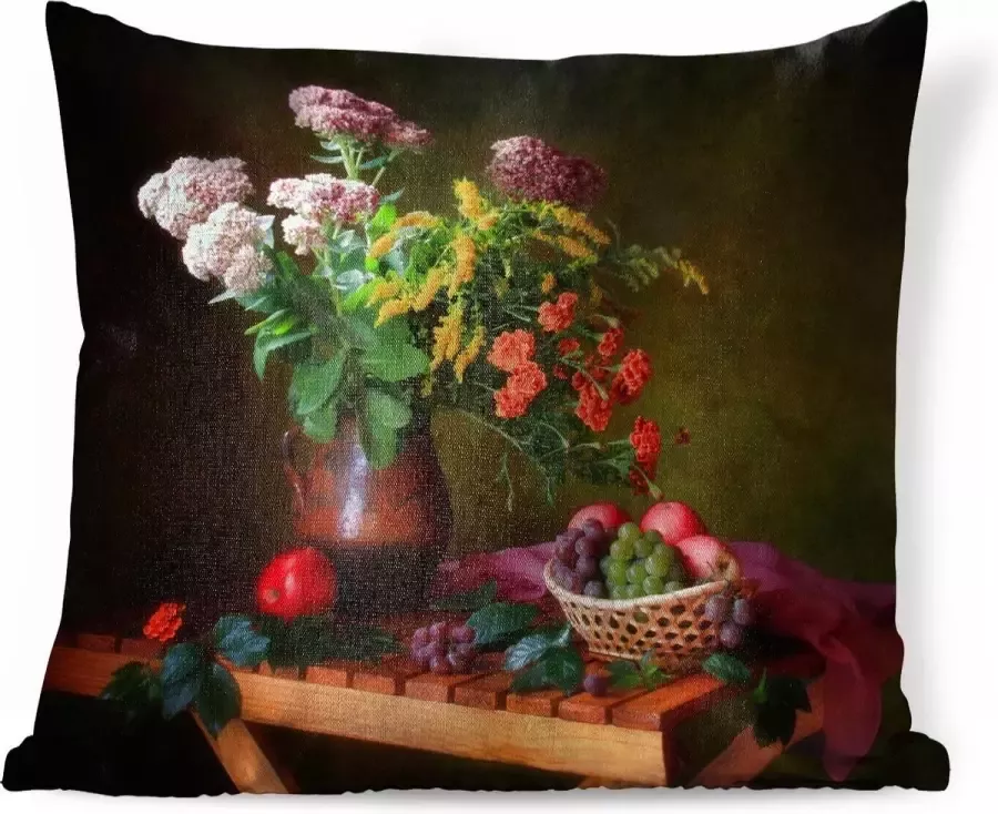 PillowMonkey Sierkussens Kussentjes Woonkamer 60x60 cm Schilderij Stilleven Fruit Bloemen Tafel Kunst