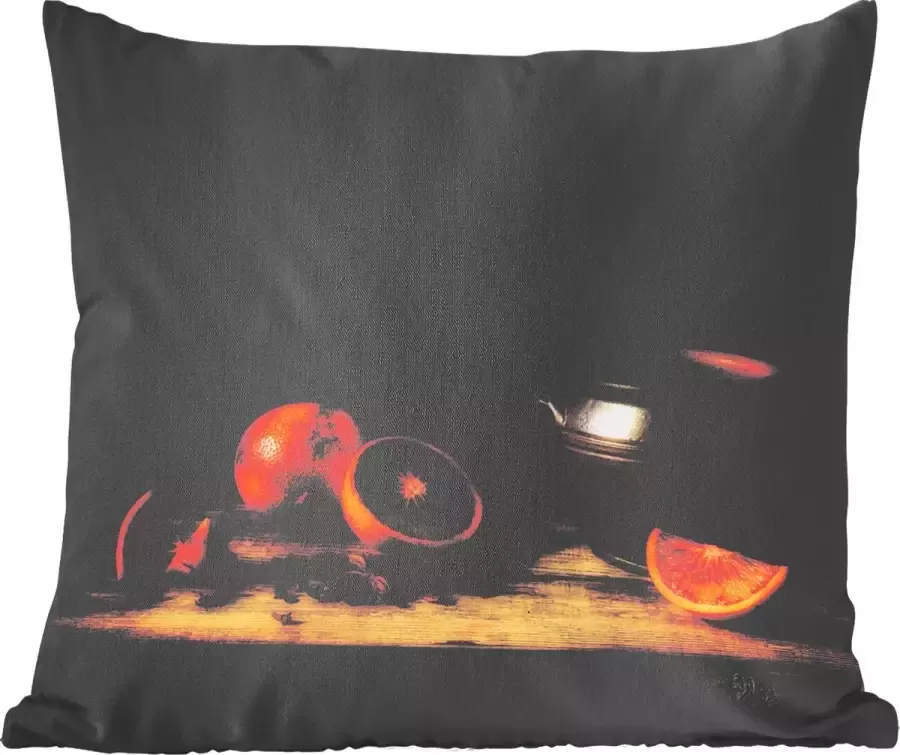 PillowMonkey Sierkussens Kussentjes Woonkamer 60x60 cm Schilderij Stilleven Vaas Tafel Sinaasappel Kunst