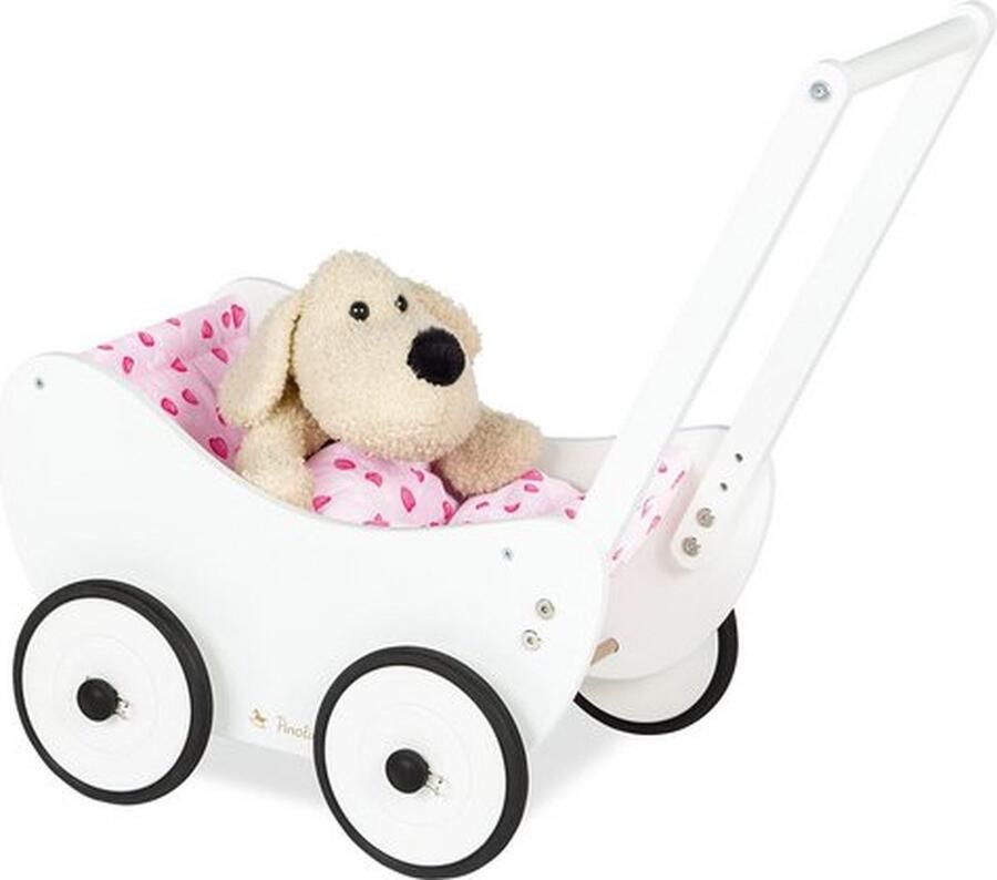 Pinolino Kinderträume Pinolino Houten Poppenwagen Schattige en Duurzame Wieg – Massief Beukenhout met Dekbed 'Hartjes' Leuk Sinterklaas en Kerstcadeau