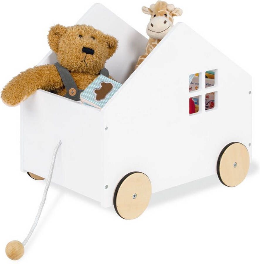 Pinolino Kinderträume Pinolino Speelgoedkist op wielen 'Hydda' Kinderwagen met Trekkoord – Witte Gelakte MDF Wagen met Rubberen Wielen Leuk Sinterklaas en Kerstcadeau