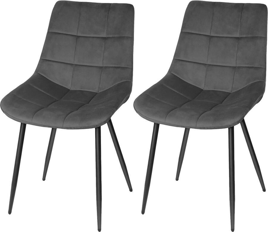 PIPIPOXER -Eetkamerstoel Set Van 2 -metalen poten+flanel donkergrijs