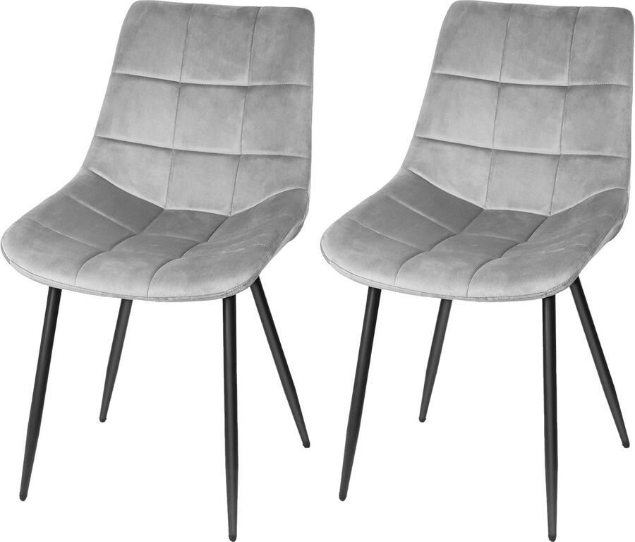 PIPIPOXER -Eetkamerstoel Set Van 2 -metalen poten+flanel lichtgrijs