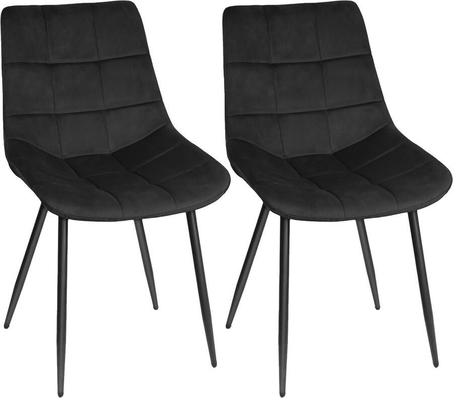 PIPIPOXER -Eetkamerstoel Set Van 2 -metalen poten+flanel zwart