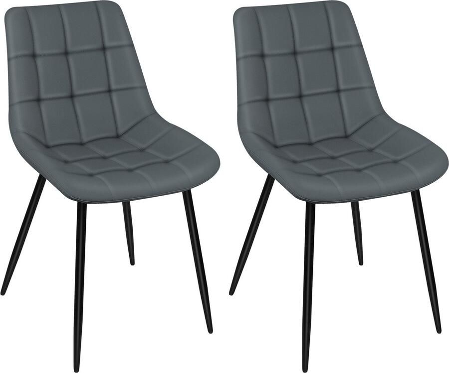 PIPIPOXER -Eetkamerstoel Set Van 2 -metalen poten+Kunstleer Donkergrijs