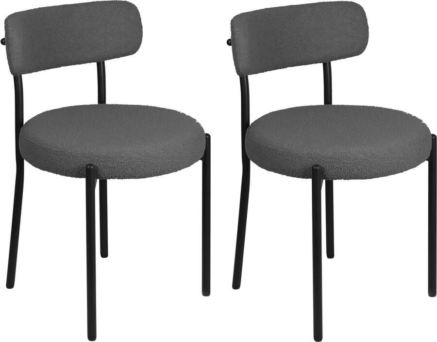 PIPIPOXER -Eetkamerstoel Set Van 2 -metalen poten+Teddy Velvet Donkergrijs