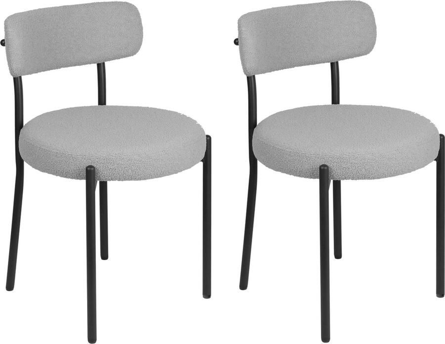 PIPIPOXER -Eetkamerstoel Set Van 2 -metalen poten+Teddy Velvet Grijs