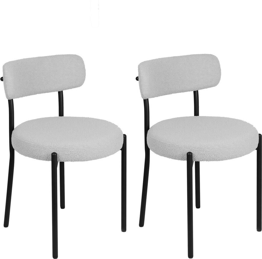 PIPIPOXER -Eetkamerstoel Set Van 2 -metalen poten+Teddy Velvet Lichtgrijs