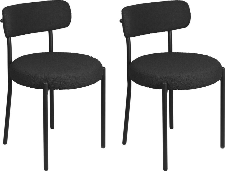 PIPIPOXER -Eetkamerstoel Set Van 2 -metalen poten+Teddy Velvet Zwart